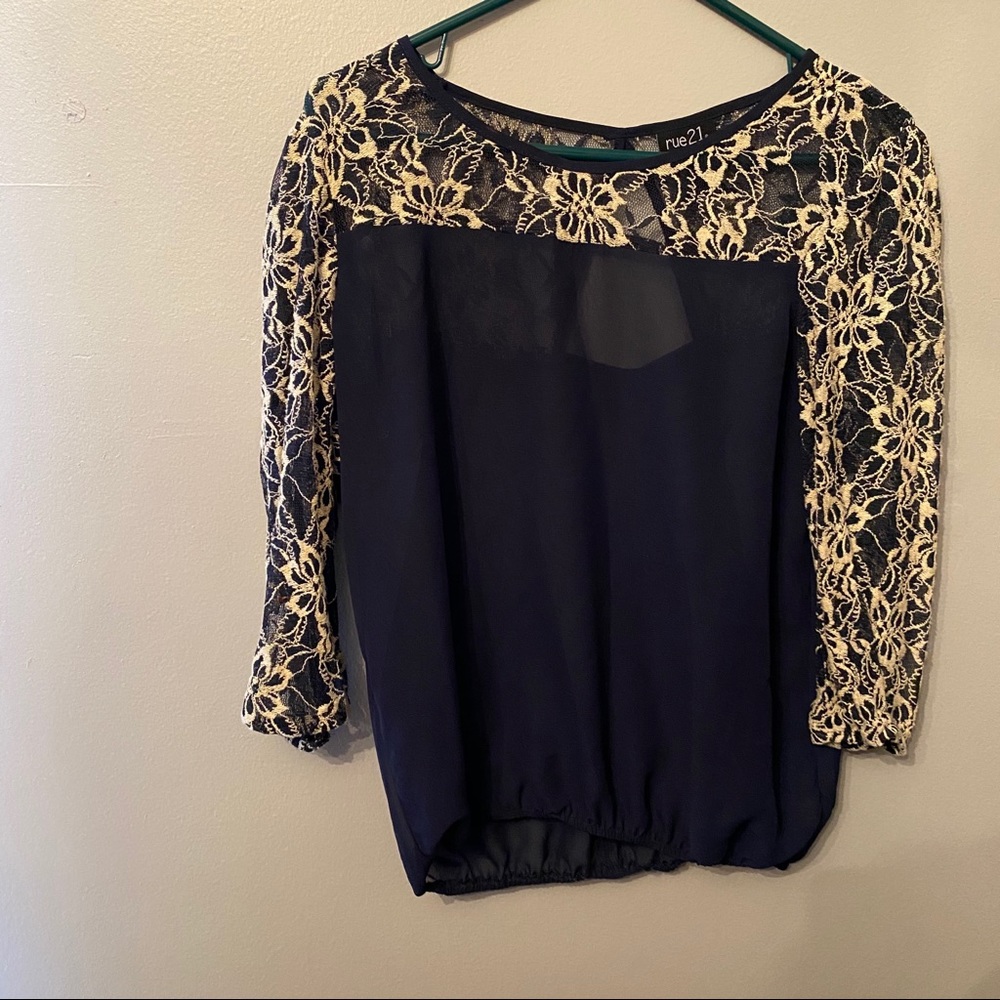 Blue and cream blouse